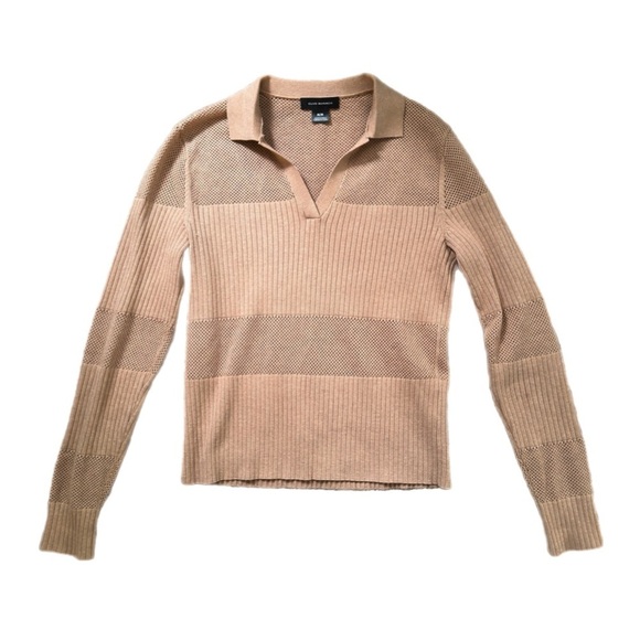 Club Monaco Mix Stitch Johnny Collar Sweater - Camel - Picture 2 of 4